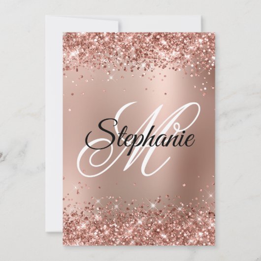 Glittery Roos Gold Gradient Monogram 50e verjaarda Kaart (Achterkant)