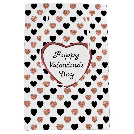 Glittery Roos Gold Hearts Valentijn Medium Cadeauzakje (Voorkant)