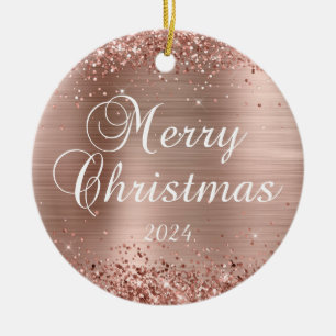 Glittery Roos Gold Merry-kerstfamilie - Foto Keramisch Ornament