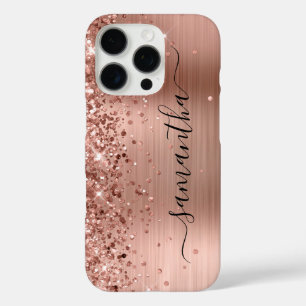 Glittery Roos Gold Metallic Girly Signature iPhone 16 Pro Hoesje