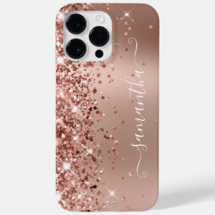 Glittery Roos Gold Ombre Modern Girly Handtekening Case-Mate iPhone 14 Pro Max Hoesje