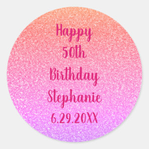 Glittery Roos Gold Pink Aangepast, Happy Birthday  Ronde Sticker