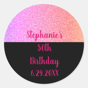 Glittery Roos Gold Pink Black Happy Birthday 2023 Ronde Sticker