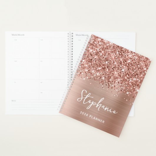 Glittery Roos Gouden Glam gepersonaliseerd 2024 Planner (Display)