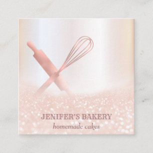 Glittery roos gouden rollende pin whisk chef bakke vierkante visitekaartje