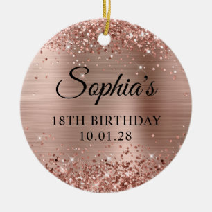 Glittery Roos Goudfolie 18e Verjaardagsfoto Keramisch Ornament
