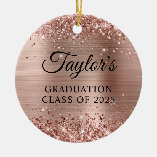 Glittery Rose Gold Foil Graduation Keramisch Ornament (Voorkant)