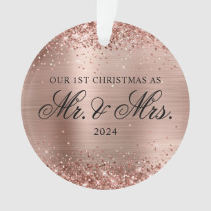 Glittery Rose Gold Foil Notre 1ère photo de Noël