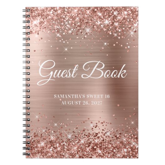 Glittery Rose Gold Foil Sweet 16 Livre d'or (Devant)