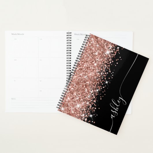 Glittery Rose Gold Glam Black Élégant Script (Devant avec enveloppe)