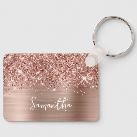 Glittery Rose Gold Glam Name Sleutelhanger (Voorkant)