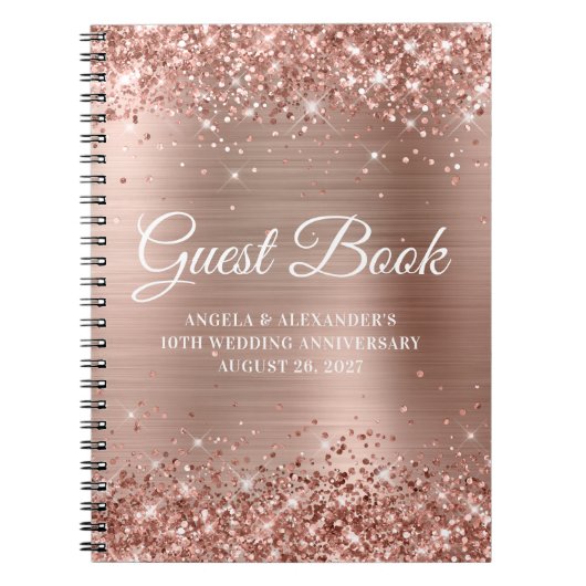 Glittery Rose Gold Mariage Anniversaire Livre d'or (Devant)
