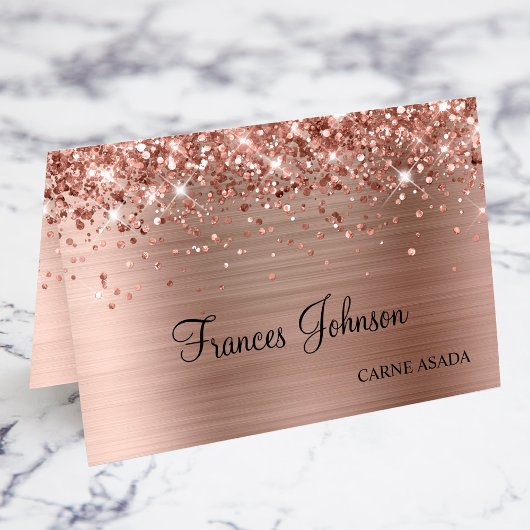 Glittery Rose Gold Repas Choix Nom Place Cartes