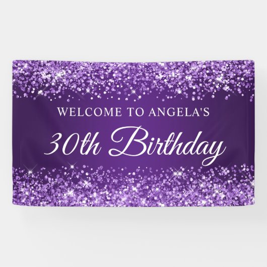 Glittery Royal Paarse 30e Verjaardag Welkom Spandoek (Horizontaal)
