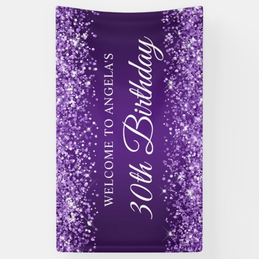 Glittery Royal Paarse 30e Verjaardag Welkom Spandoek (Verticaal)