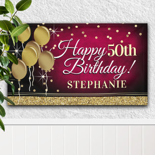 Glittery roze en goud Happy 50th Birthday Banner