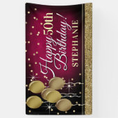 Glittery roze en goud Happy 50th Birthday Banner (Verticaal)