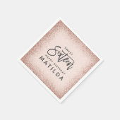 Glittery roze girly script, modern 16th servet (Hoek)