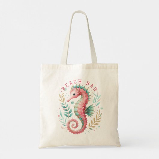 Glittery Seahorse Aangepaste tekst Tote Bag (Achterkant)