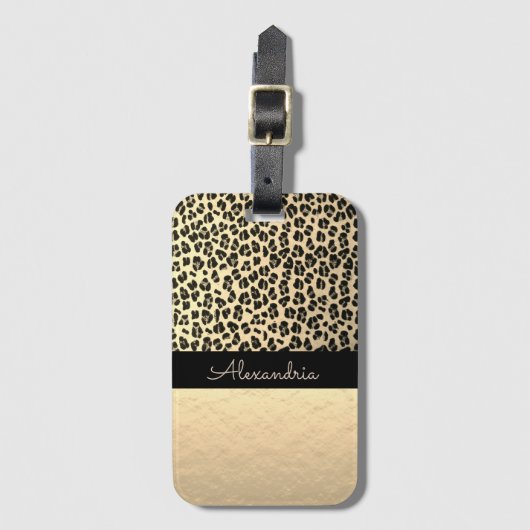 Glittery Shimmery Gold Leopard Bagagelabel (Voorkant (verticaal))