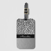 Glittery Shimmery Silver Leopard Bagagelabel (Voorkant (verticaal))