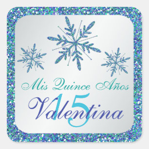 Glittery Silver Aqua Blue Green Sneeuwvlokken Stic Vierkante Sticker