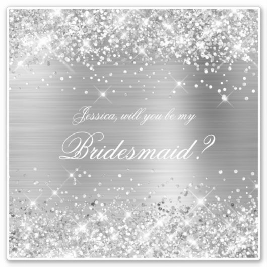 Glittery Silver Bridesmaid-voorstel - Cadebox Sticker (Voorkant)
