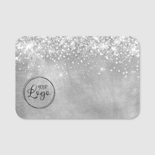 Glittery Silver Business Logo Blank Naamplaatje (Voorkant)