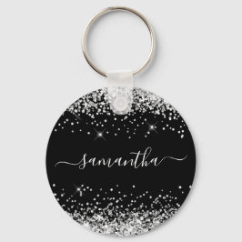 Glittery Silver en Black Girly Naam Sleutelhanger