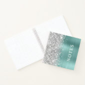 Glittery Silver en Bord Turquoise Glam Blank Notitieboek (Binnen)