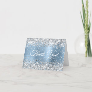 Glittery Silver en Light Blue Folie 40th Birthday Bedankkaart