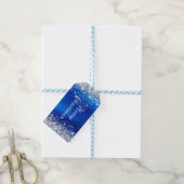 Glittery Silver en Royal Blue Merry-kerst Cadeaulabel (Met Touw)