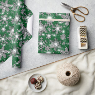 Glittery Silver Festive sneeuwvlokpatroon Cadeaupapier