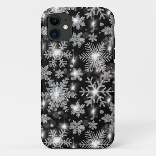 Glittery Silver Festive sneeuwvlokpatroon Case-Mate iPhone Case (Achterkant)
