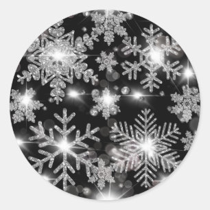 Glittery Silver Festive sneeuwvlokpatroon Ronde Sticker