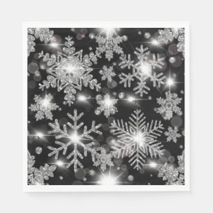 Glittery Silver Festive sneeuwvlokpatroon Servet