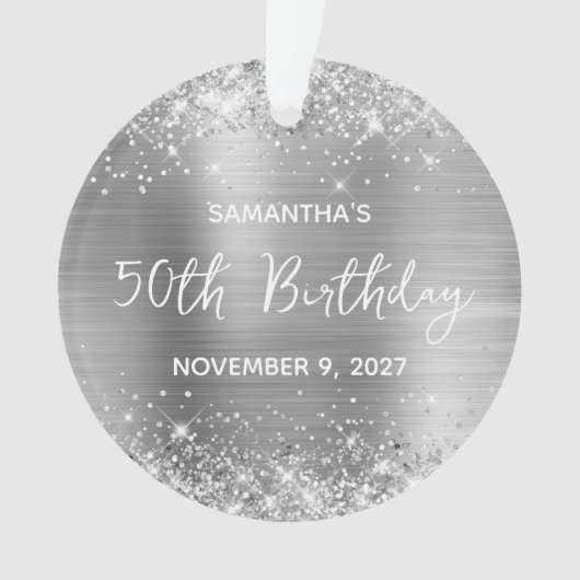 Glittery Silver Foil 50th Birthday Ornament (voorkant)