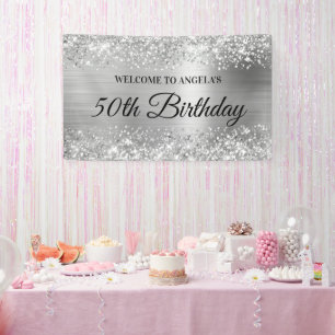 Glittery Silver Foil 50th Birthday Welkom Spandoek
