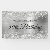 Glittery Silver Foil 50th Birthday Welkom Spandoek (Horizontaal)