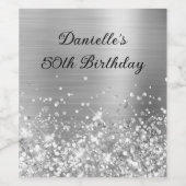 Glittery Silver Foil 50th Birthday Wijn Etiket (Enkel label)
