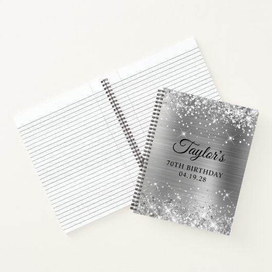 Glittery Silver Foil 70th Birthday Guest Notitieboek (Binnen)
