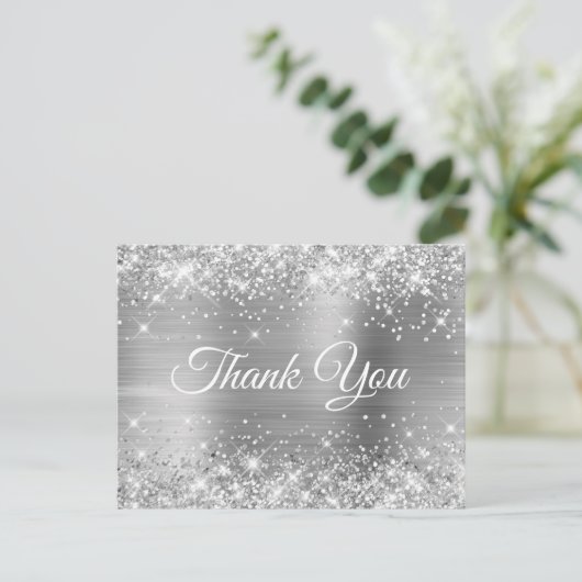 Glittery Silver Foil 80th Birthday Dank u Briefkaart (Staand voorkant)