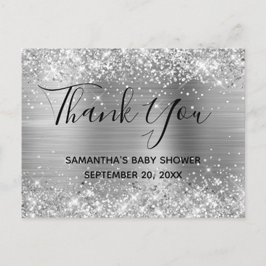 Glittery Silver Foil Baby shower Hartelijk dank Briefkaart (Voorkant)