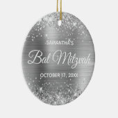 Glittery Silver Foil Bat Mitzvah Keramisch Ornament (Rechts)