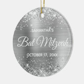 Glittery Silver Foil Bat Mitzvah Keramisch Ornament (Links)