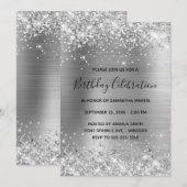 Glittery Silver Foil Birthday Celebration Kaart (Voorkant / Achterkant)
