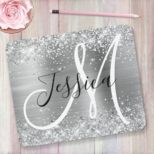 Glittery Silver Foil Black and White Monogram Muismat