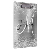 Glittery Silver Foil Black en White Monogram Klembord (Rechts)
