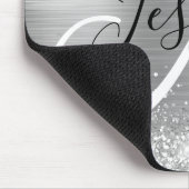 Glittery Silver Foil Black en White Monogram Muismat (Hoek)