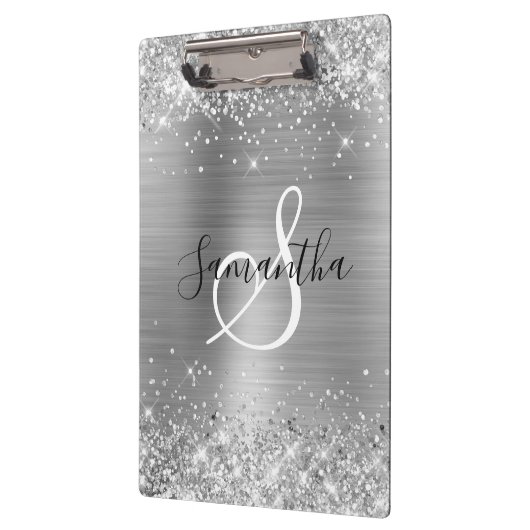 Glittery Silver Foil Elegant Monogrammed Klembord (Links)
